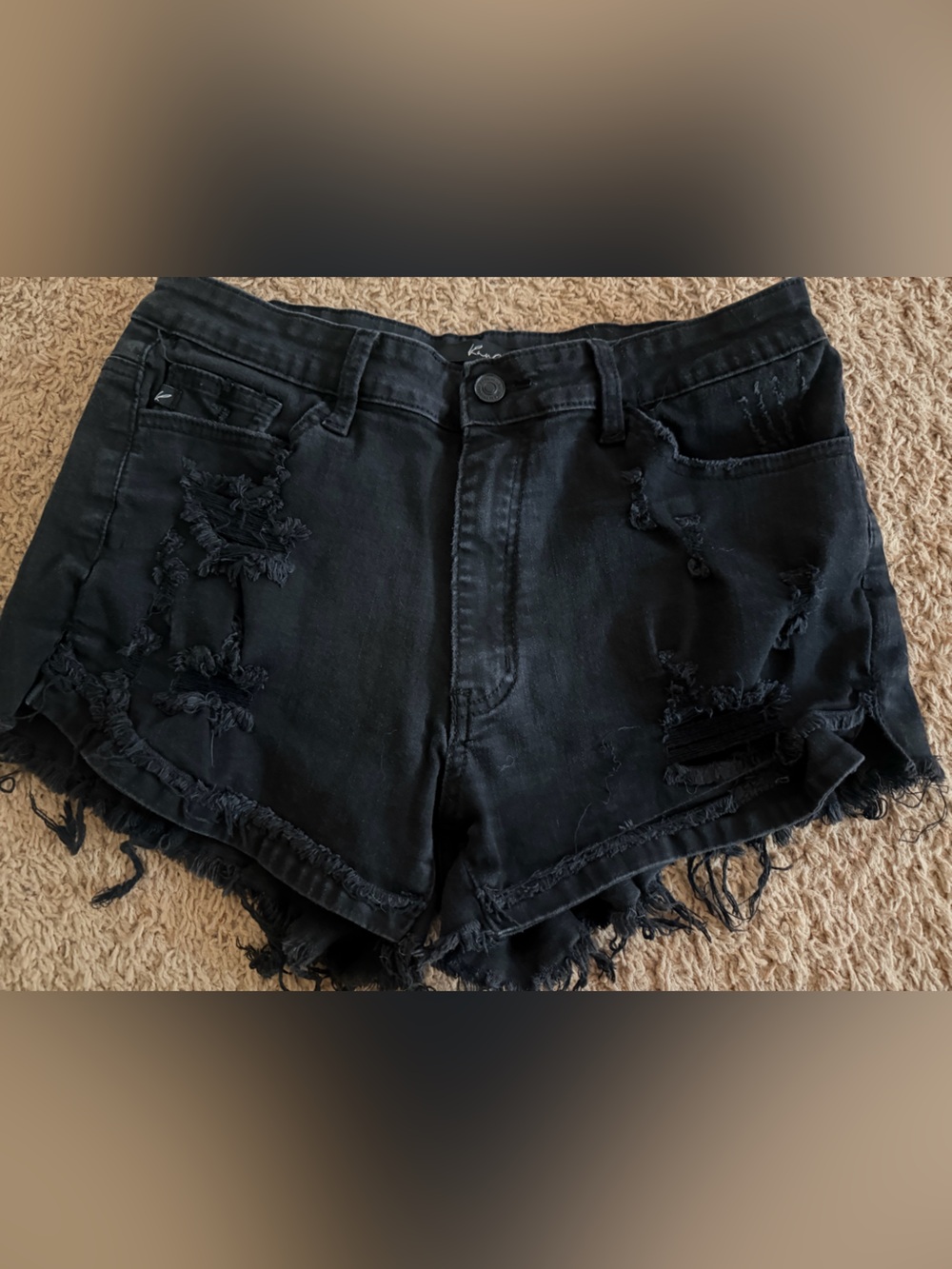 KanCan Black Denim Shorts with Frayed Hem